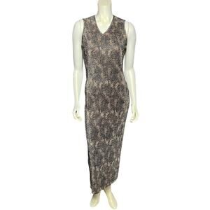 Perceptions New York Black Gold Speckled Maxi Dress V-Neck Sleeveless Size 8